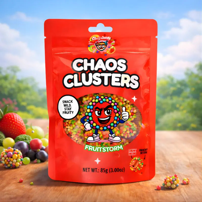 Chaos Candy Clusters Fruitstorm 85g blok1