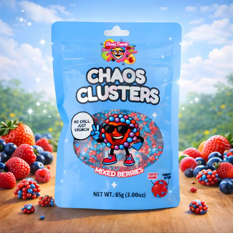 Chaos Candy Clusters Mixed Berries 85g blok1