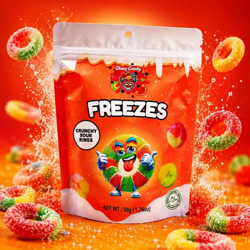 Chaos Candy Freeze Crunchy Sour Rings 50g - Luftig Saure Ringe kaufen - MiMa's Sweets House-blok1