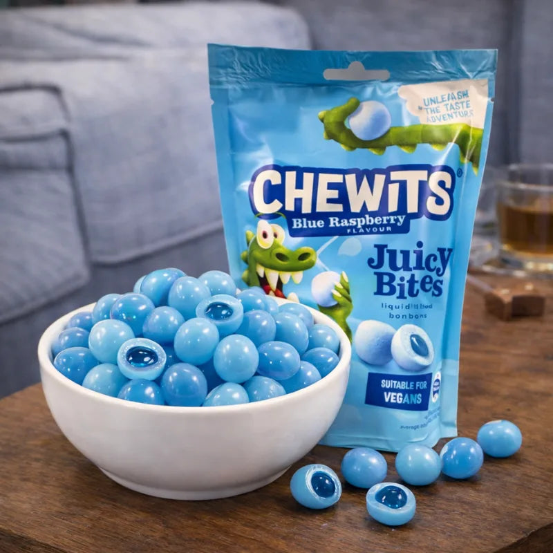 Chewits Juicy Bites Blue Raspberry 115g blok1