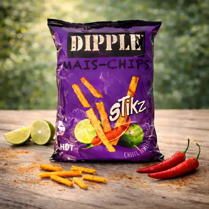 Dipple Mais Chips Stikz Hot Chili & Limette 90g blok1