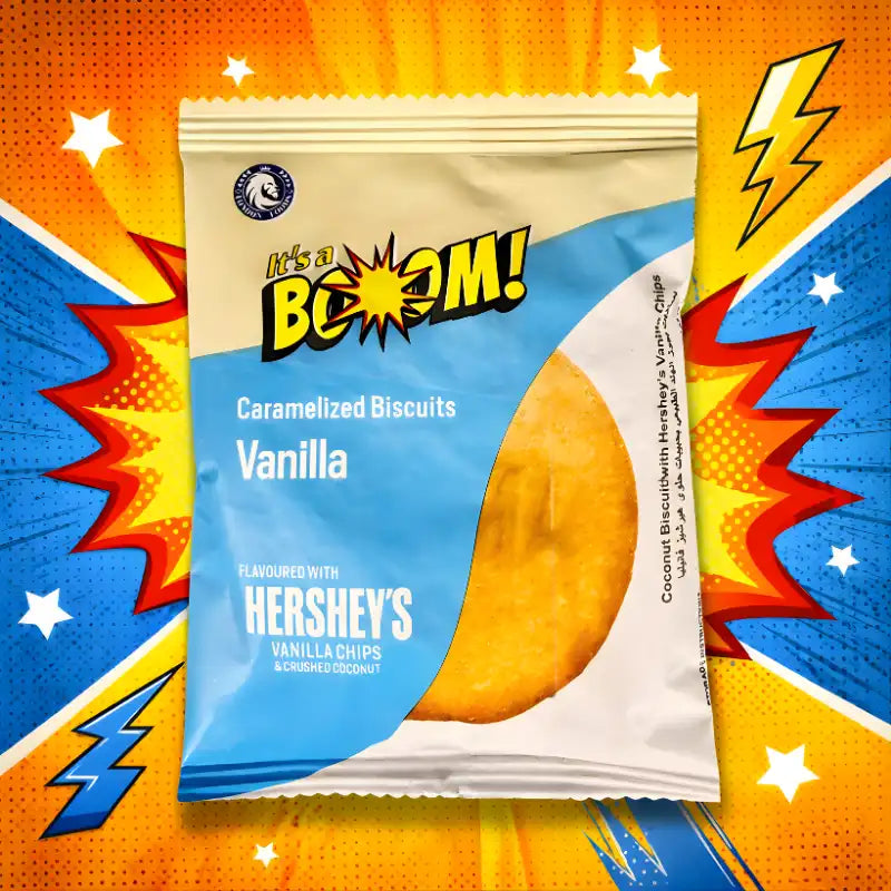 It´s a Boom Crispy Biscuits Vanilla by Hershey’s 20g blok1