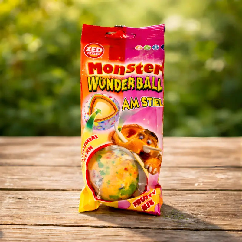 Monster Wunderball Fruity Lollipop mit Kaugummikern 60g blok1