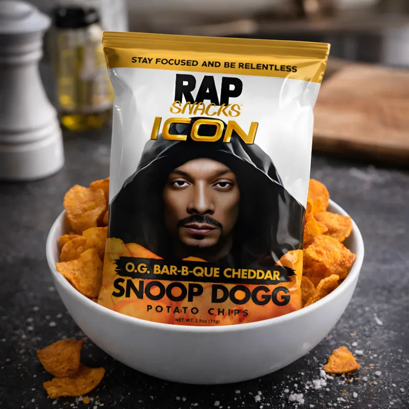 Rap Snacks Snoop Dogg Cheddar BBQ Chips 71g blok1