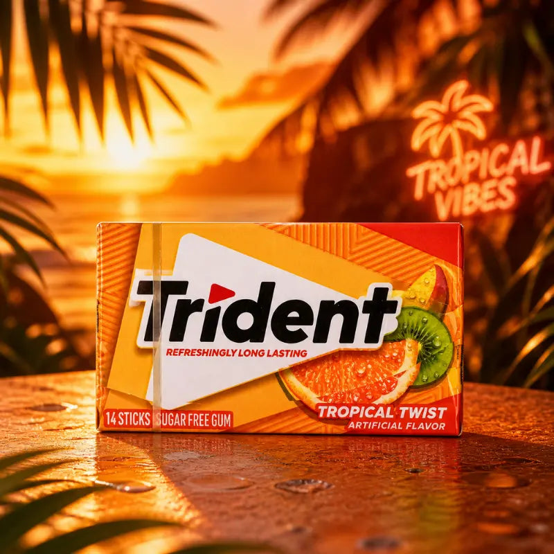 Trident Tropical Twist 31g – Zuckerfreier Kaugummi mit tropischem Fruchtgeschmack kaufen - MiMa's Sweets House-blok1