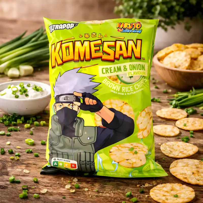Ultra Pop Komesan Rice Chips Cream & Onion 60g blok1