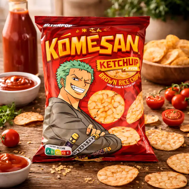 Ultra Pop Komesan Rice Chips Ketchup 60g blok1