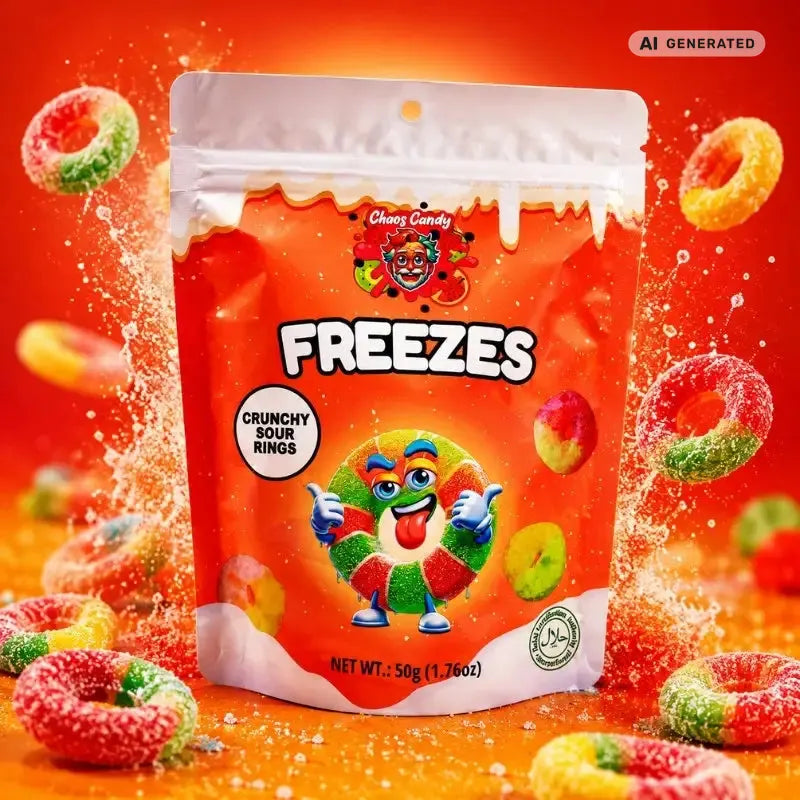 Chaos Candy Freeze Crunchy Sour Rings 50g - Luftig Saure Ringe kaufen - MiMa's Sweets House-blok1