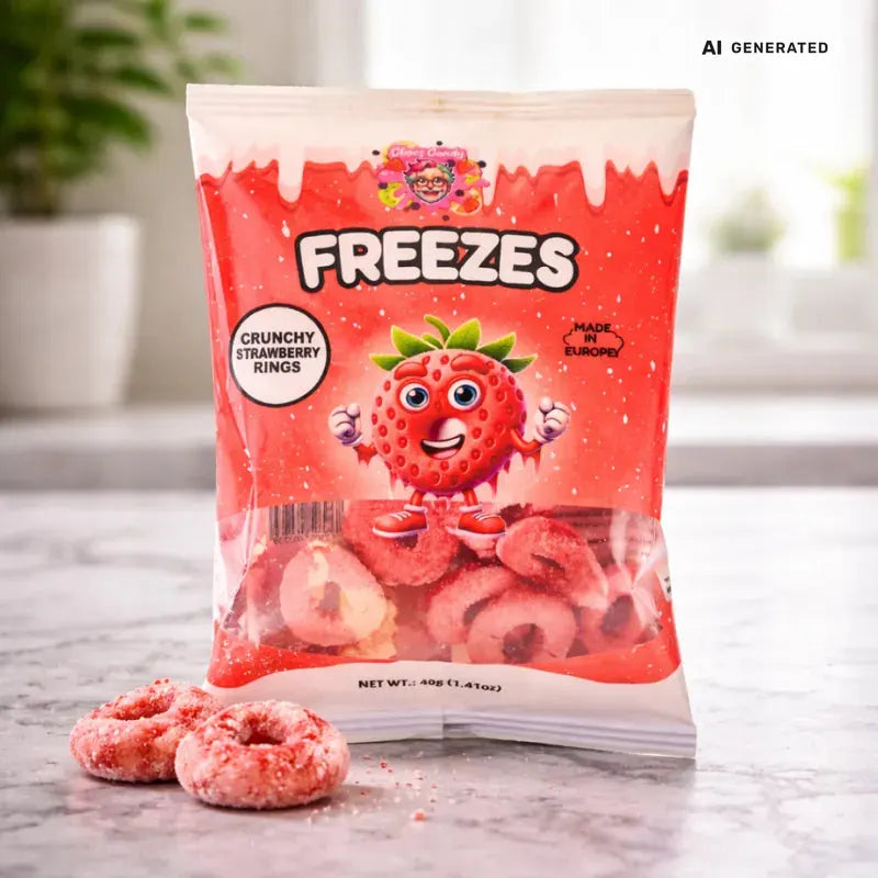 Chaos Candy Freeze Crunchy Strawberry Rings 40g blok1