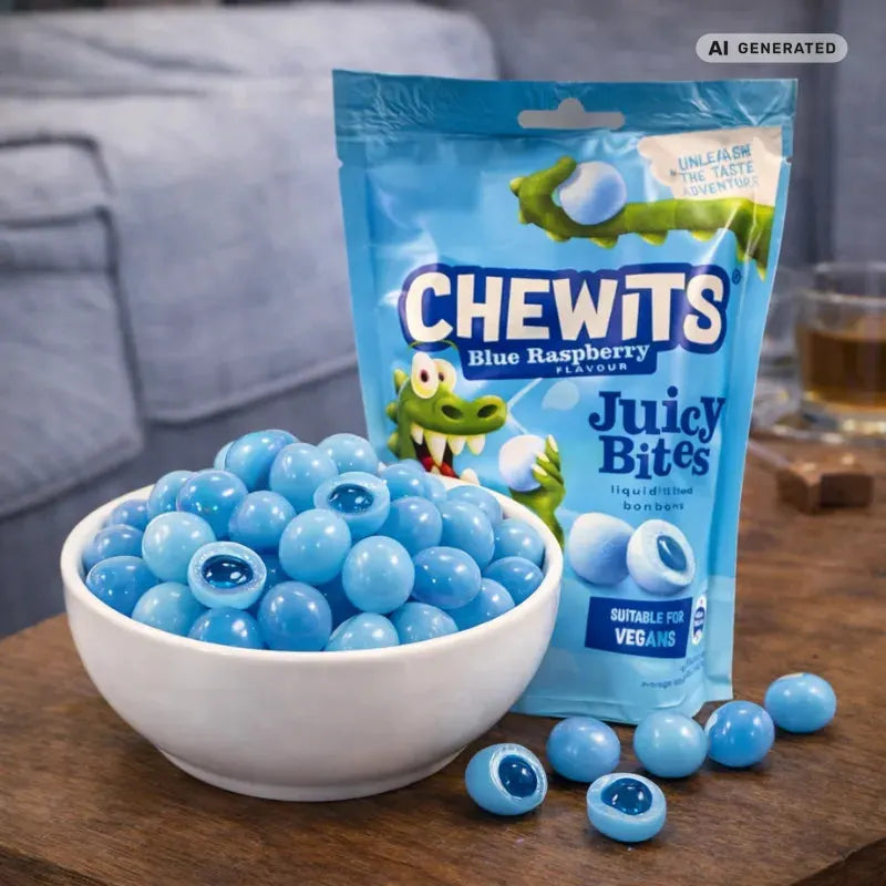 Chewits Juicy Bites Blue Raspberry 115g blok1