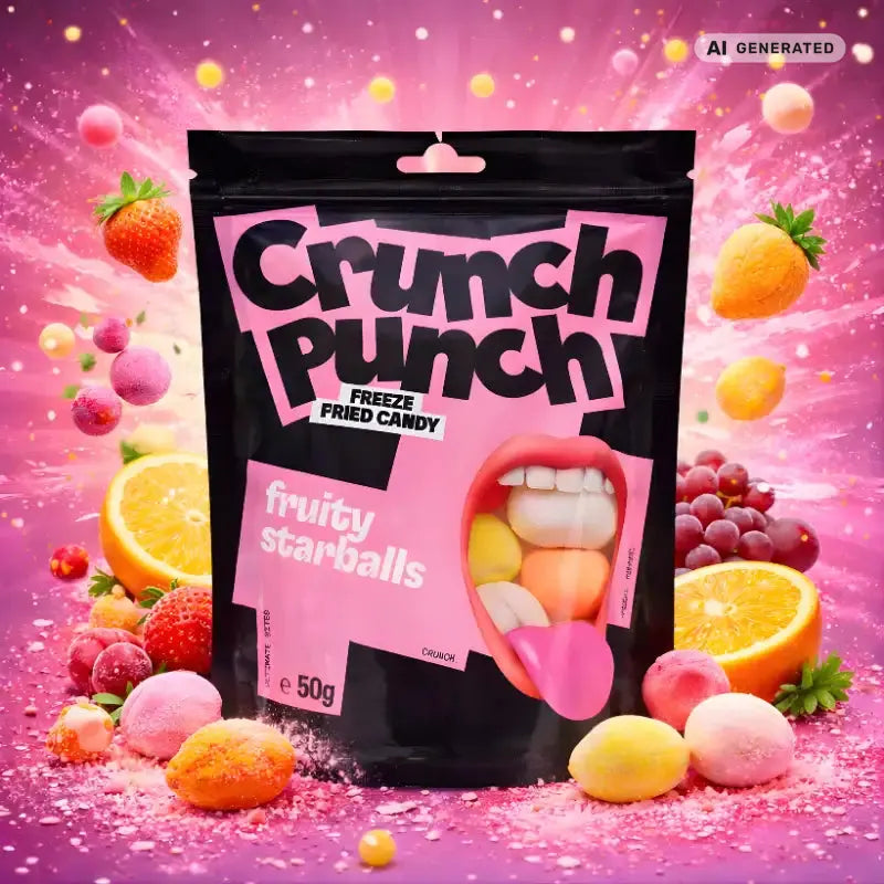Crunch Punch Freeze Dried Candy Fruity Starballs 50g blok1