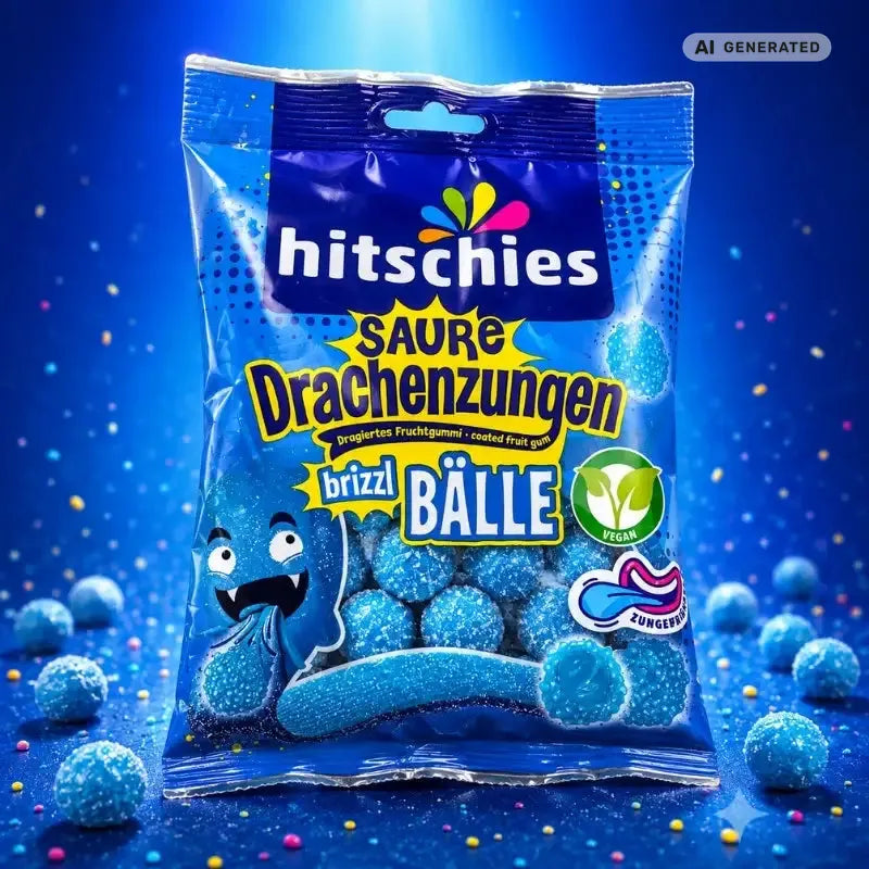 Hitschies Saure Blaue Drachenzungen Brizzl Bälle 100g-blok1