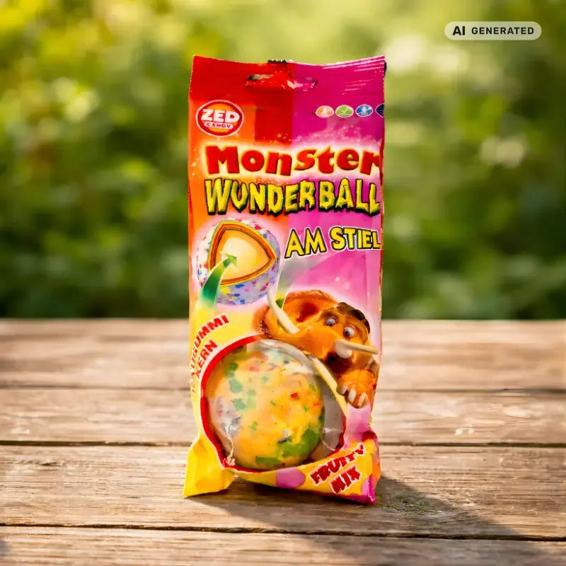 Monster Wunderball Fruity Lollipop mit Kaugummikern 60g blok1