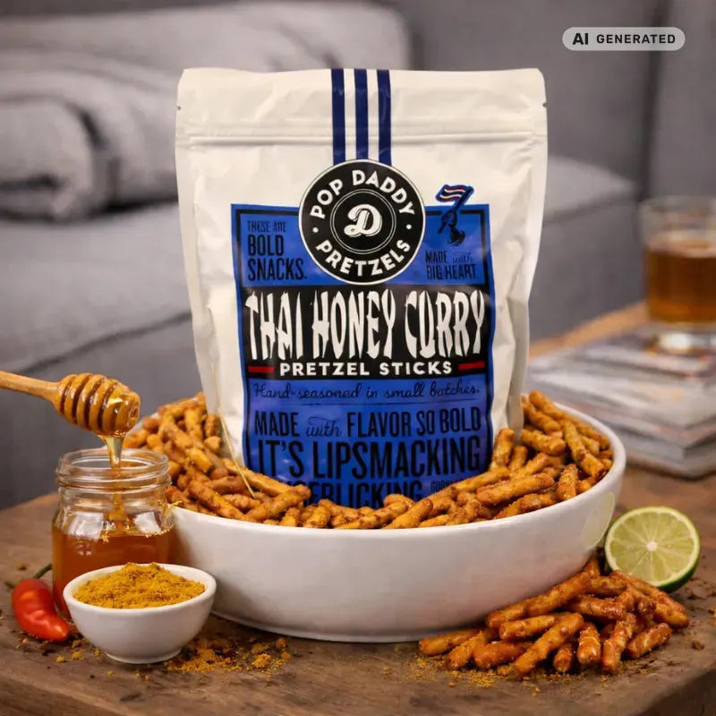 Pop Daddy Pretzels Thai Honey Curry 212g blok1