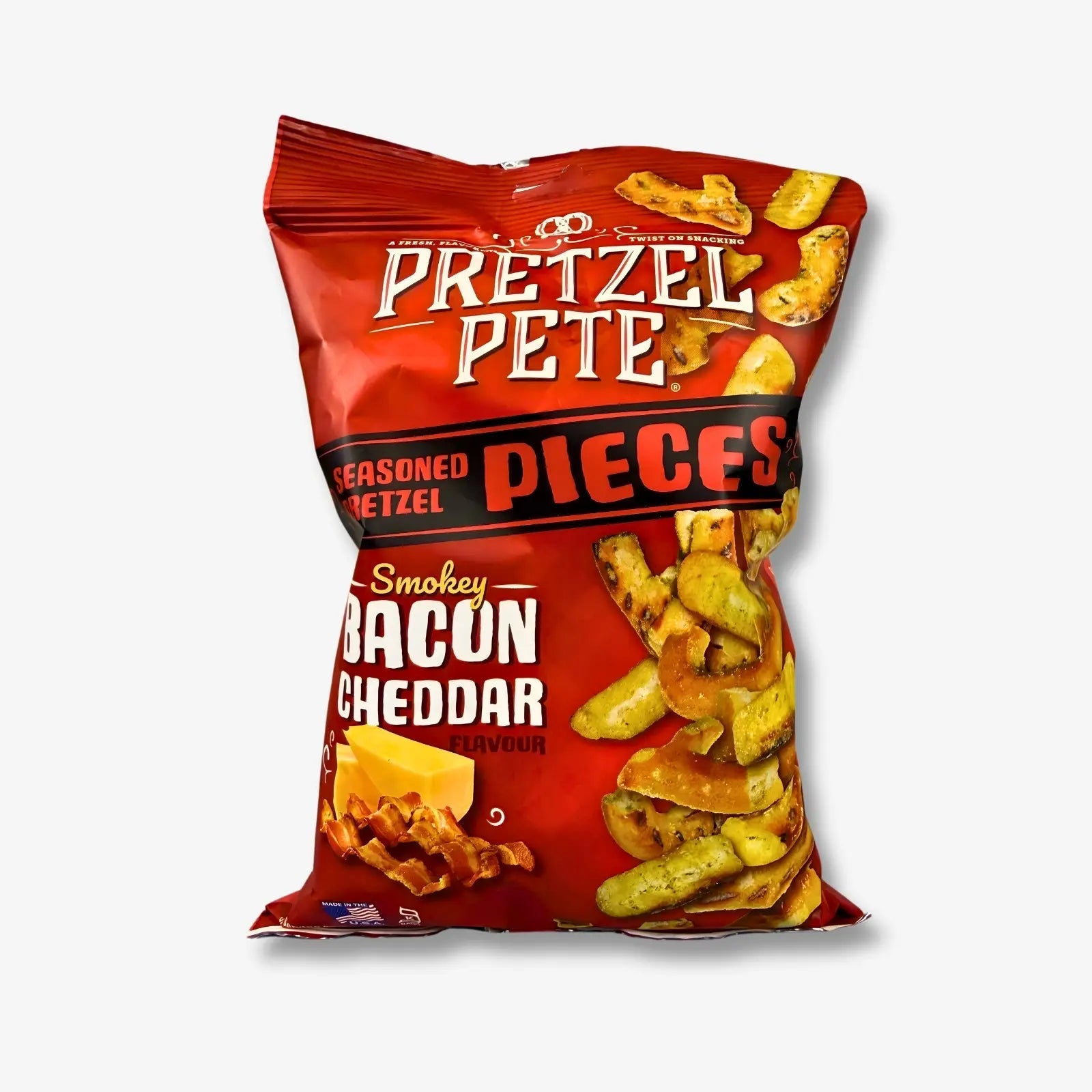 Pretzel Pete Pieces Smokey Bacon Cheddar 160g – Rauchiger Bacon Cheddar Snack kaufen - MiMa&