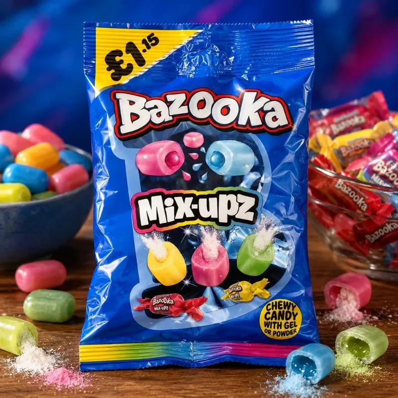 Bazooka Splashz Mix Upz Kaubonbons 120g - Kaubonbons mit spritziger Füllung kaufen - MiMa's Sweets House-block1