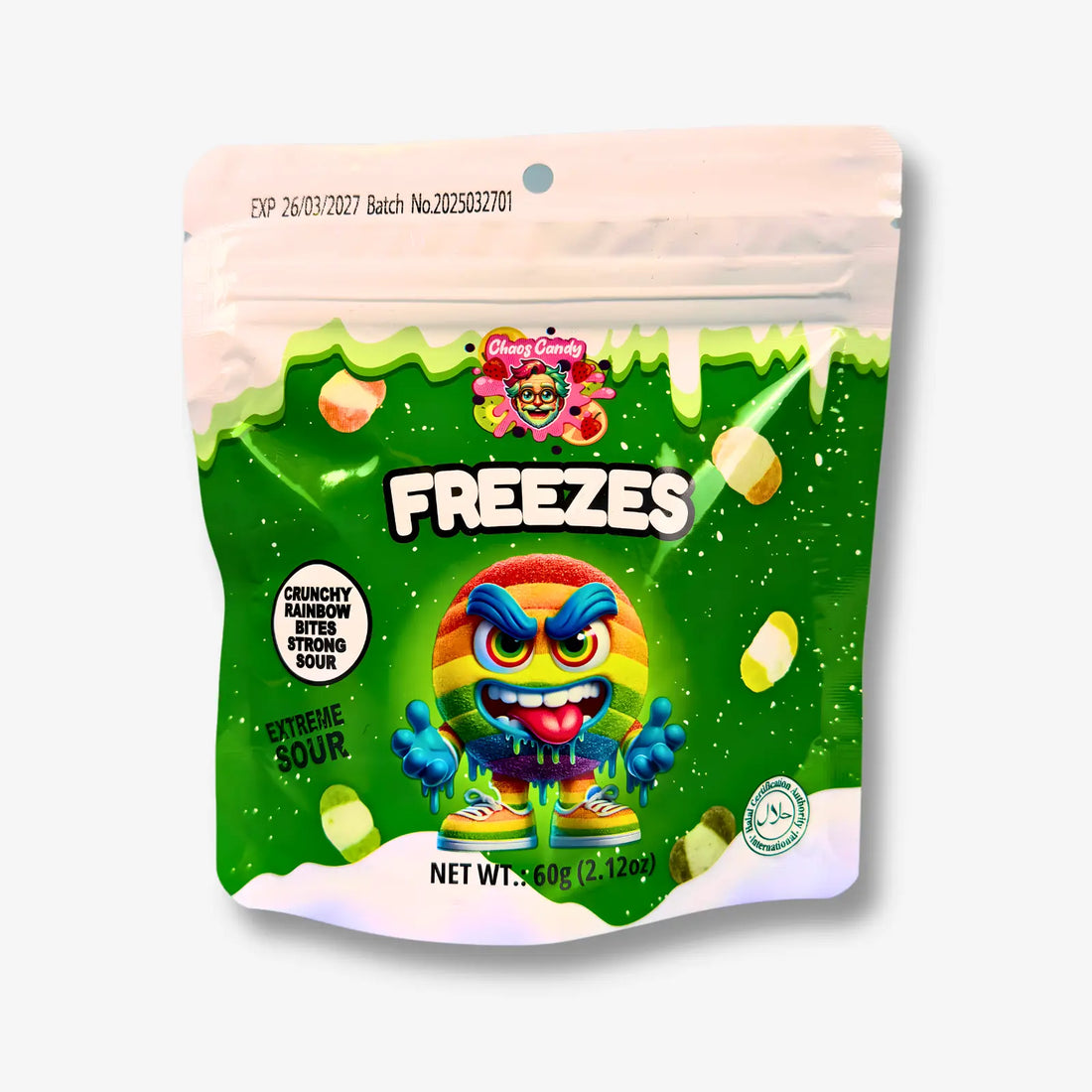 Chaos Candy Freeze Crunchy Extreme Sour Rainbow Bites 60g