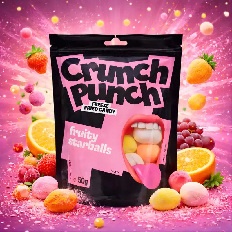 Crunch Punch Freeze Dried Candy Fruity Starballs 50g blok1