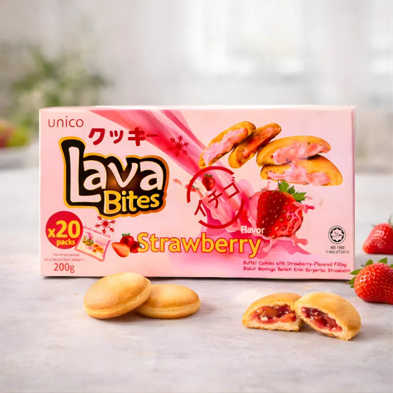 Unico Lava Bites Cookies Strawberry 200g blok1