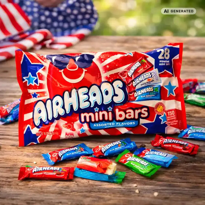 Airheads Mini Bars Red White & Blue Kaubonbons 340g blok1