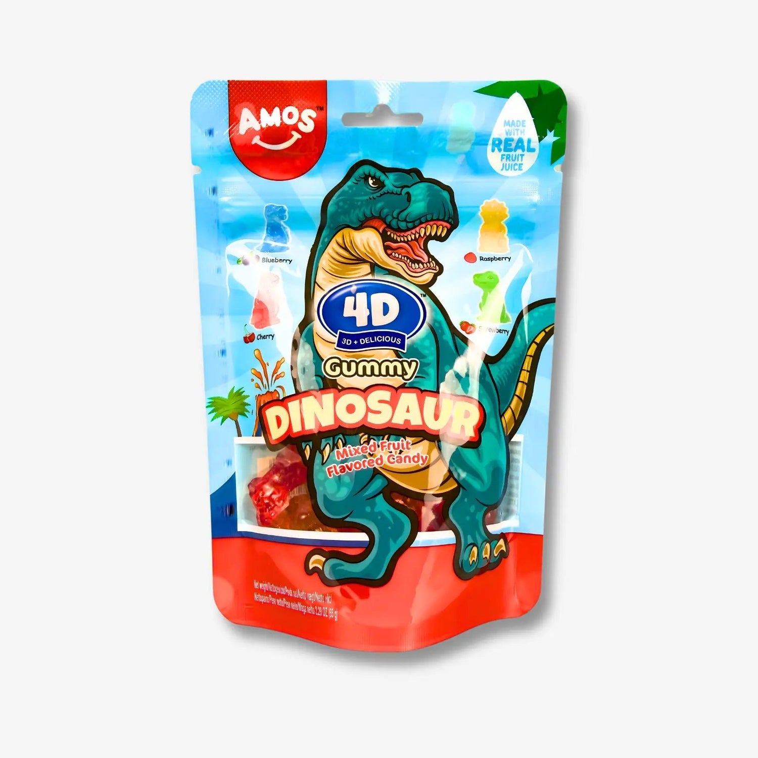 Amos 4D Gummy Dinosaur Mixed Fruit 65g - Fruchtige Dino Gummis kaufen - MiMa&