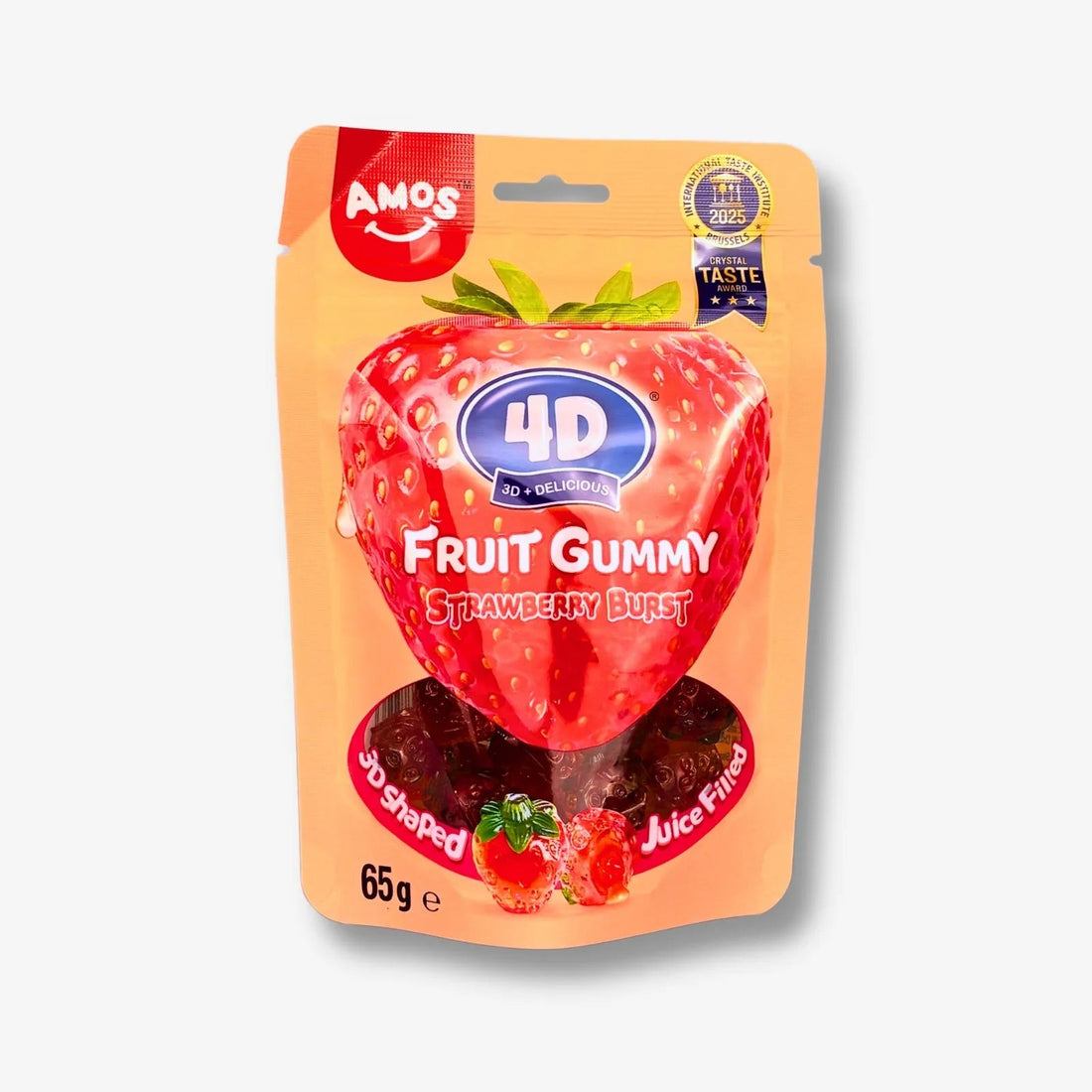 Amos 4D Juicy Burst Strawberry Fruit Gummy 65g - Fruchtgummis in Erdbeerform kaufen - MiMa&