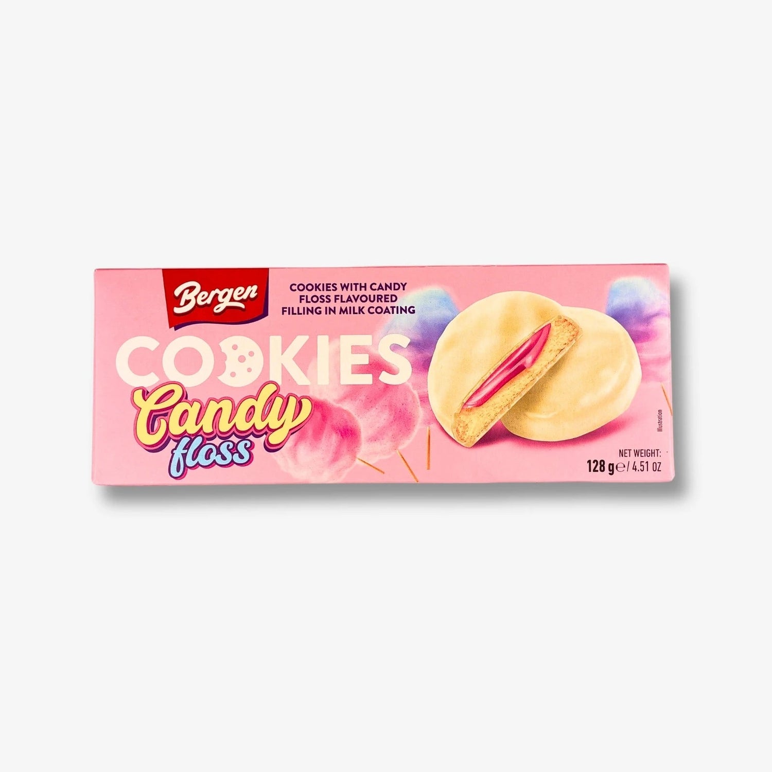Bergen Cookies Candy Floss 128g - Kekse mit Zuckerwattencreme kaufen - MiMa&