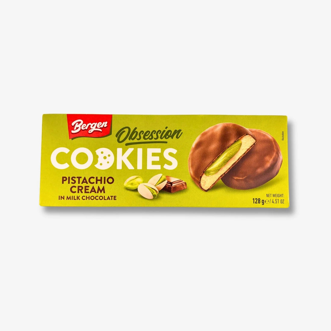 Bergen Obsession Cookies Pistachio Cream 128g - Kekse mit Pistaziencreme kaufen - MiMa&