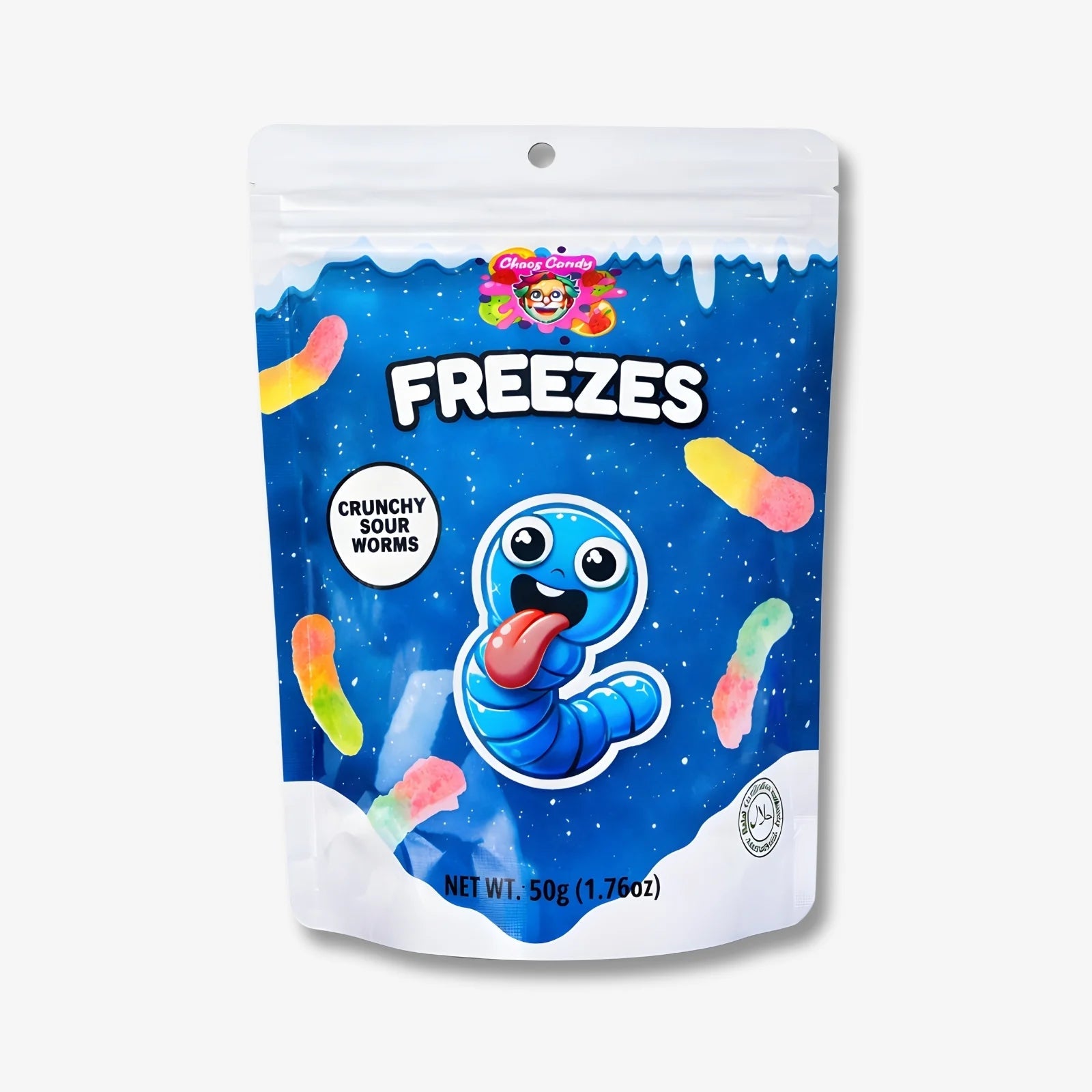 Chaos Candy Freeze Crunchy Sour Worms Blue 50g - Gefriergetrocknete Saure Würmer kaufen - MiMa&