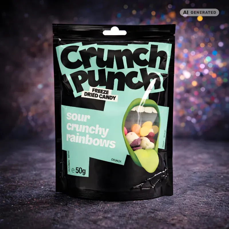 Crunch Punch Freeze Dried Candy Sour Crunchy Rainbow 50g blok1