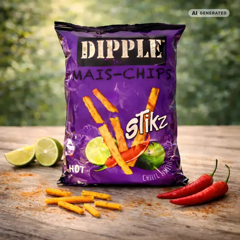 Dipple Mais Chips Stikz Hot Chili & Limette 90g blok1