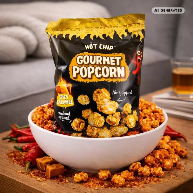 Hot Chip Gourmet Popcorn Spicy Caramel 120g blok1