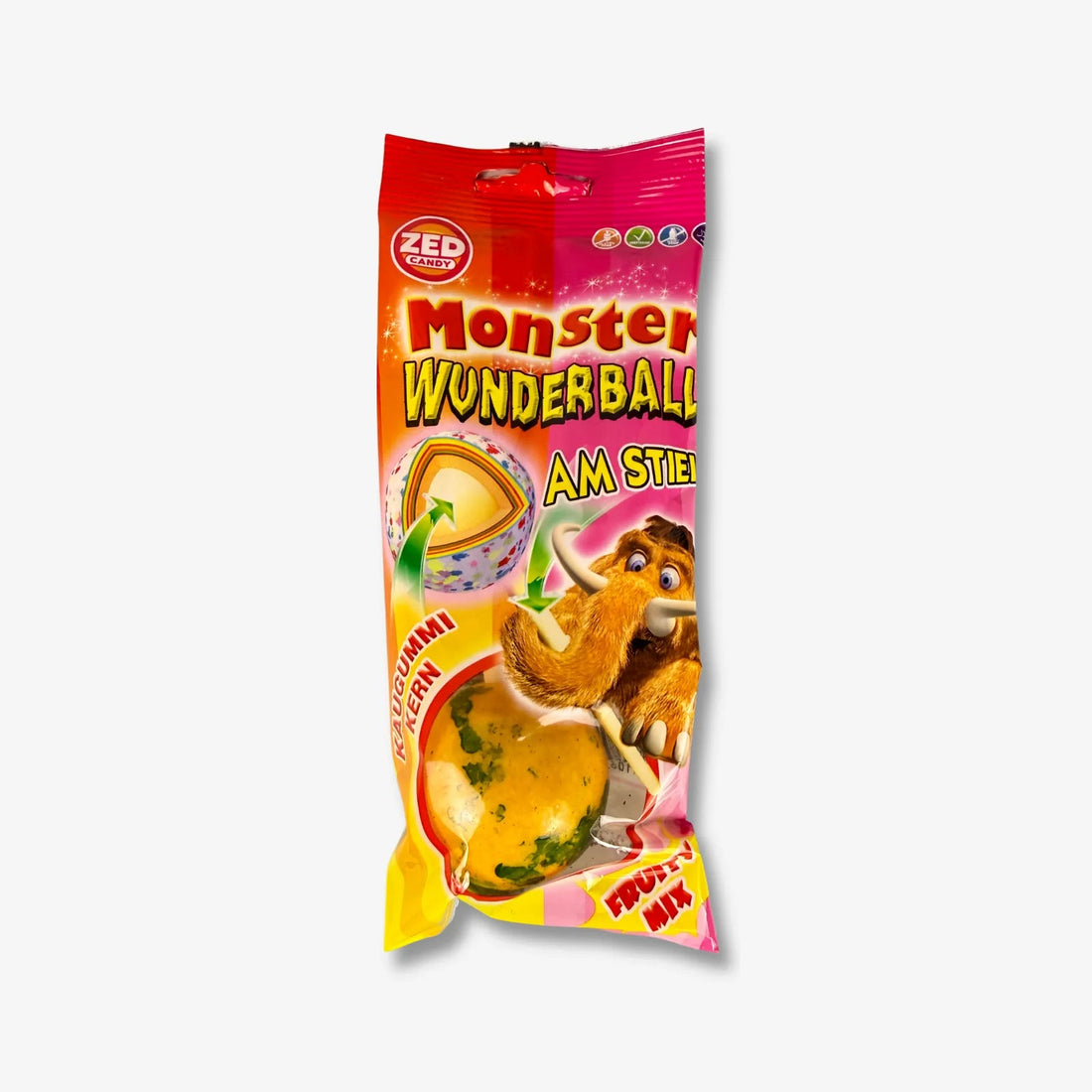 Monster Wunderball Fruity Lollipop mit Kaugummikern 60g - Frucht Lolli mit Kaugummikern kaufen - MiMa&
