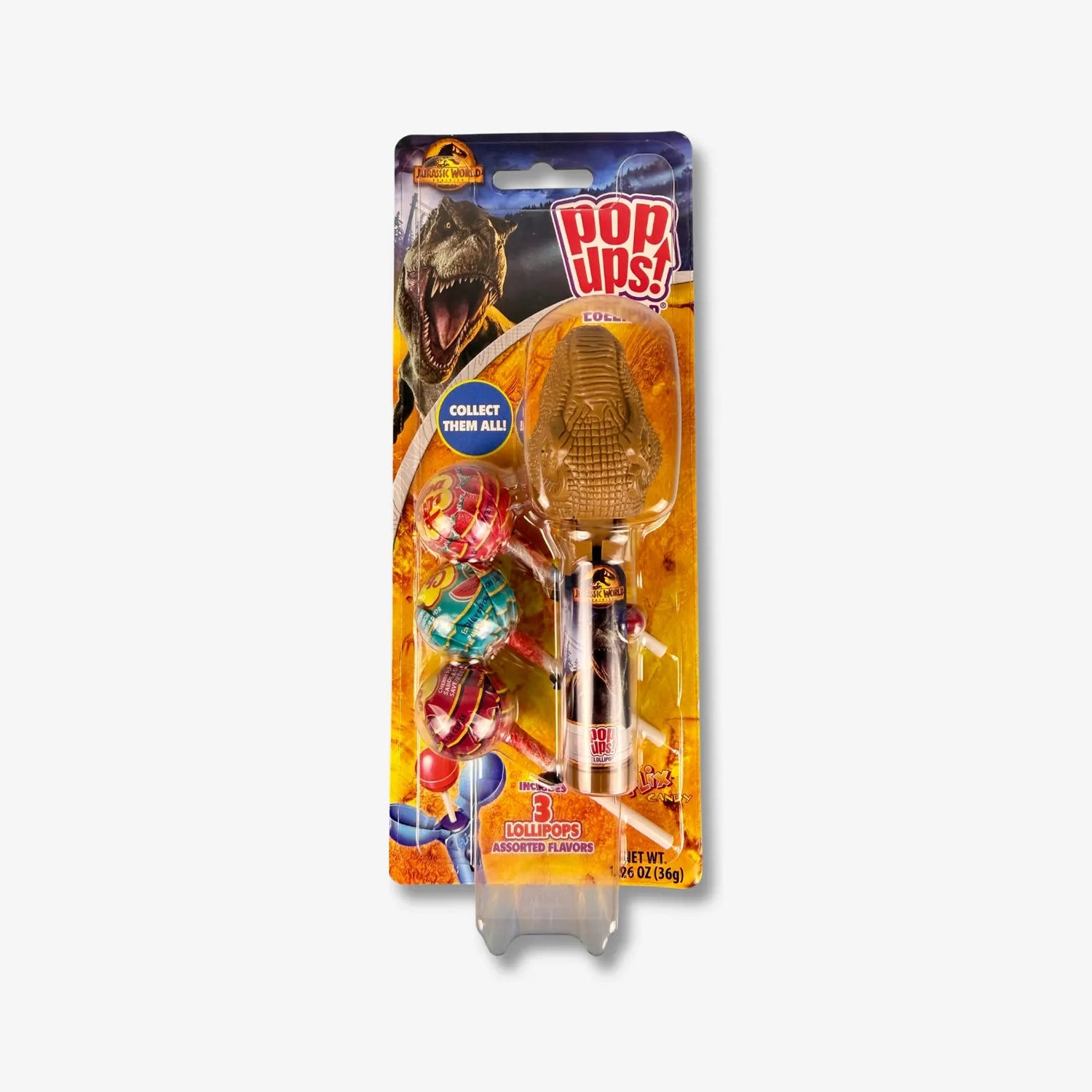 Pop Ups! Jurassic World Lollipop 36g - Ausfahrbarer Dino - Lolli kaufen - MiMa&