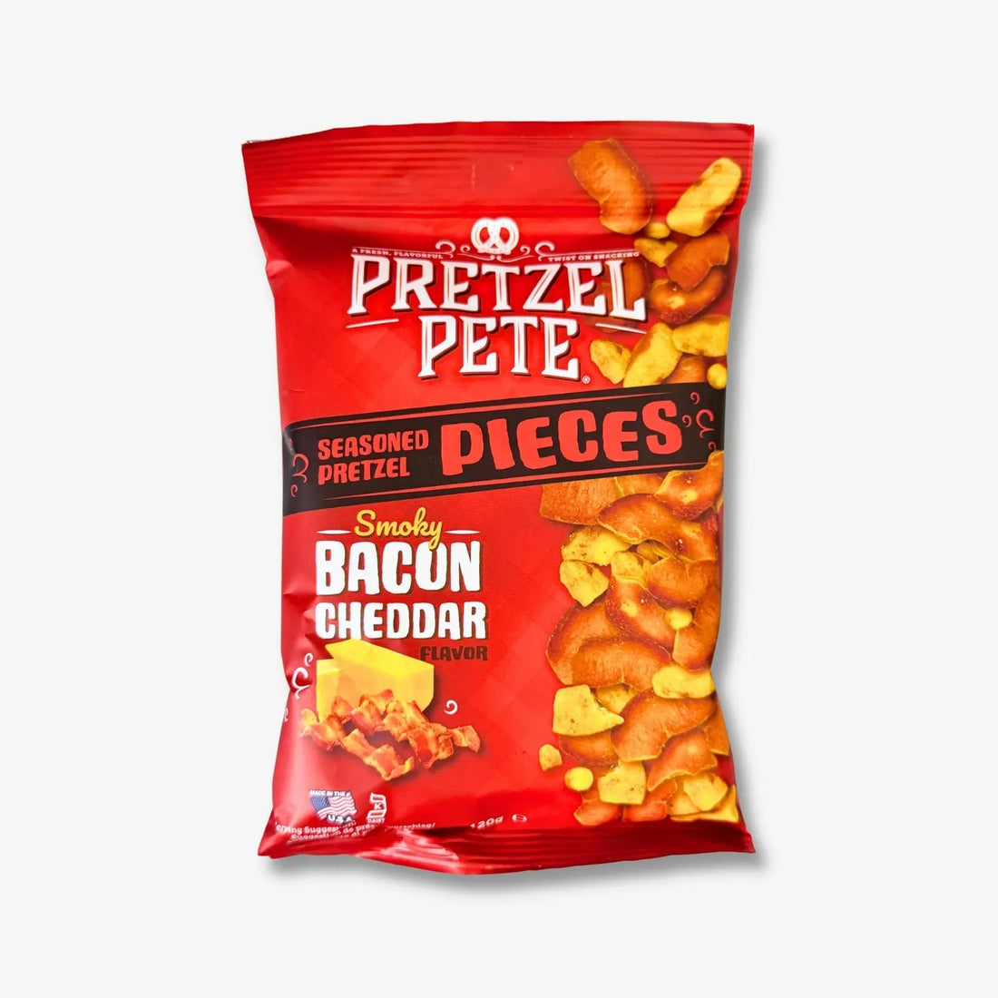 Pretzel Pete Pieces Smokey Bacon Cheddar 120g – Rauchiger Bacon Cheddar Snack kaufen - MiMa&