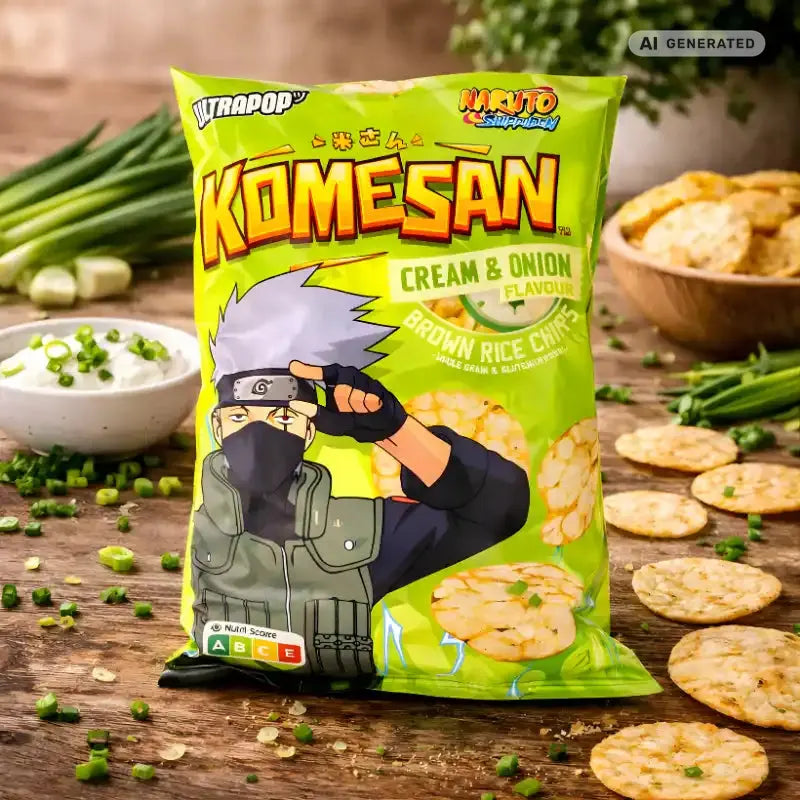 Ultra Pop Komesan Rice Chips Cream & Onion 60g blok1
