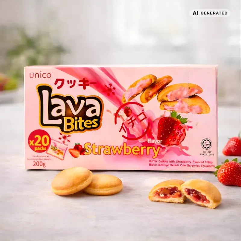 Unico Lava Bites Cookies Strawberry 200g blok1